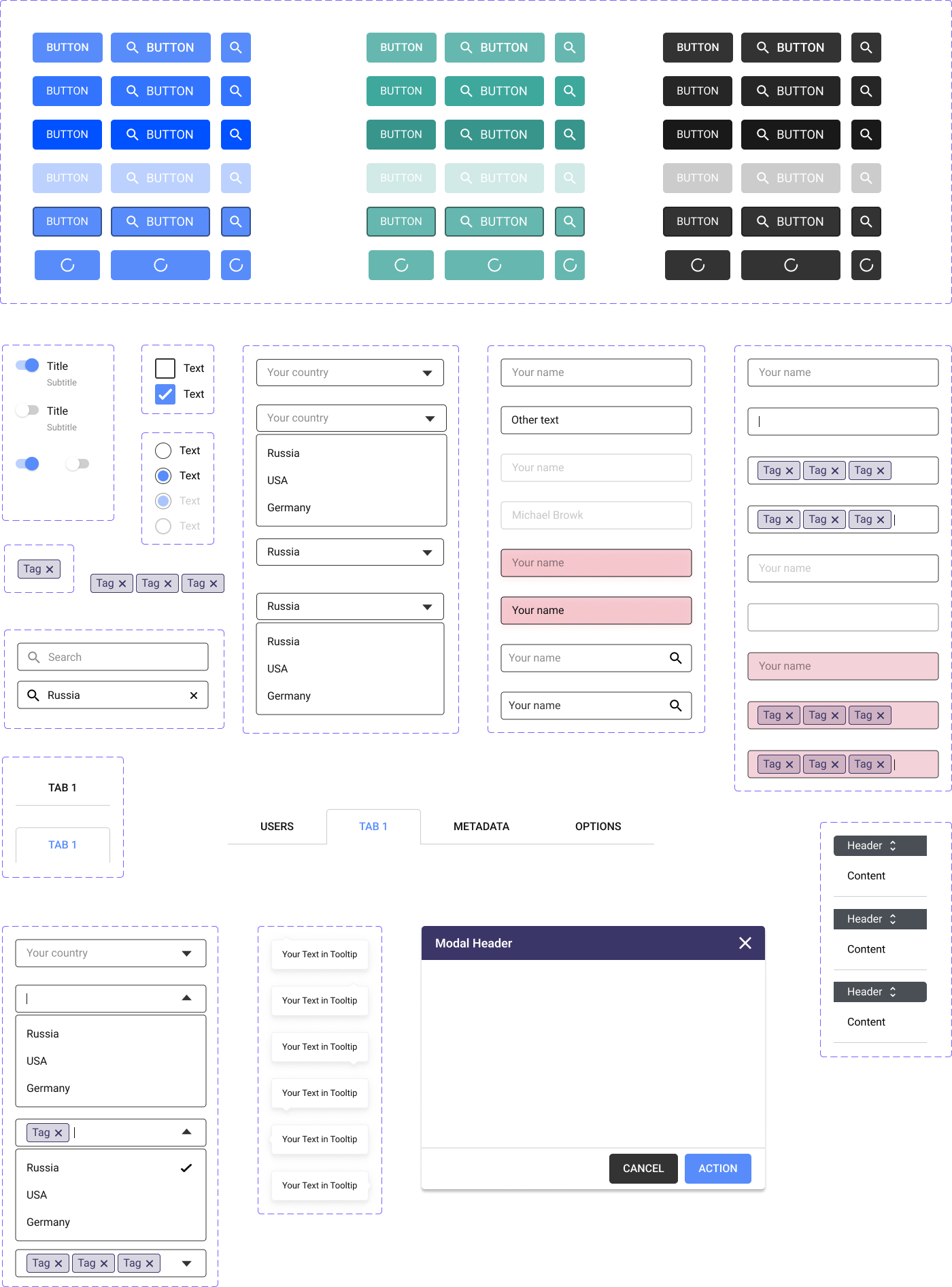 Inkbench UI kit showing buttons, inputs, and toggles