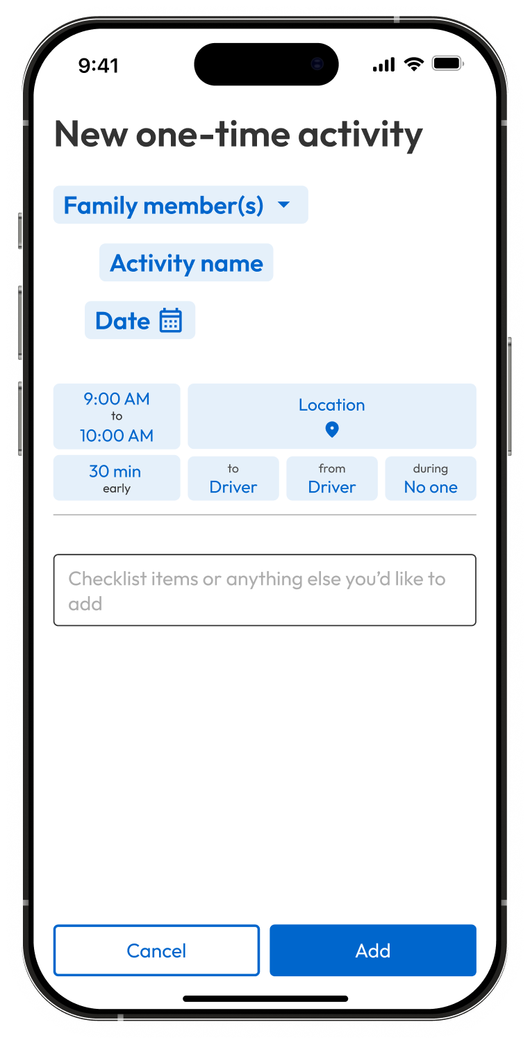 Iteration 1 of the activity screen