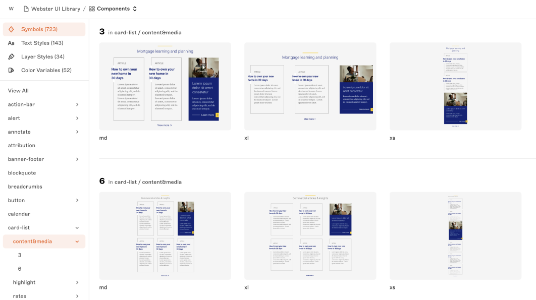 Previous state of the Webster design system in Sketch